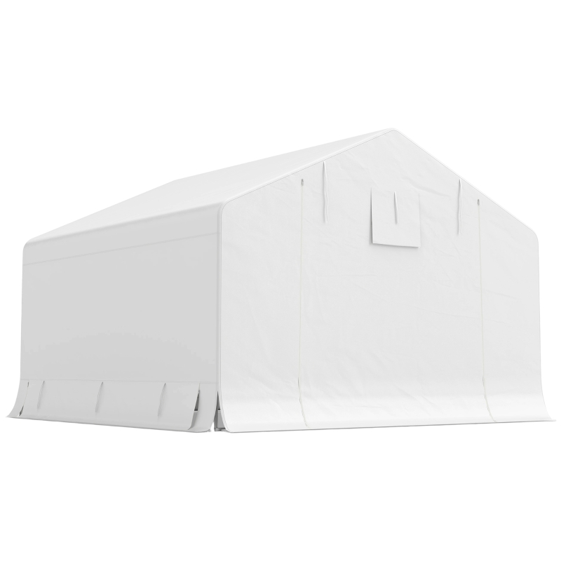 Outsunny Abrigo de Jardim e Tenda Garagem 3x3 m Impermeável com Porta Enrolável, Metal e PE, Branco
