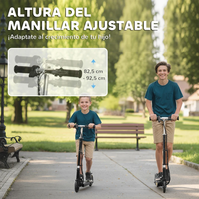 HOMCOM Patinete Eléctrico para Niños de +7 Años Scooter Plegable con Altura Ajustable Batería Recargable 24V Velocidad hasta 12 km/h y Freno Carga 50 kg 74x36x69-91 cm Negro