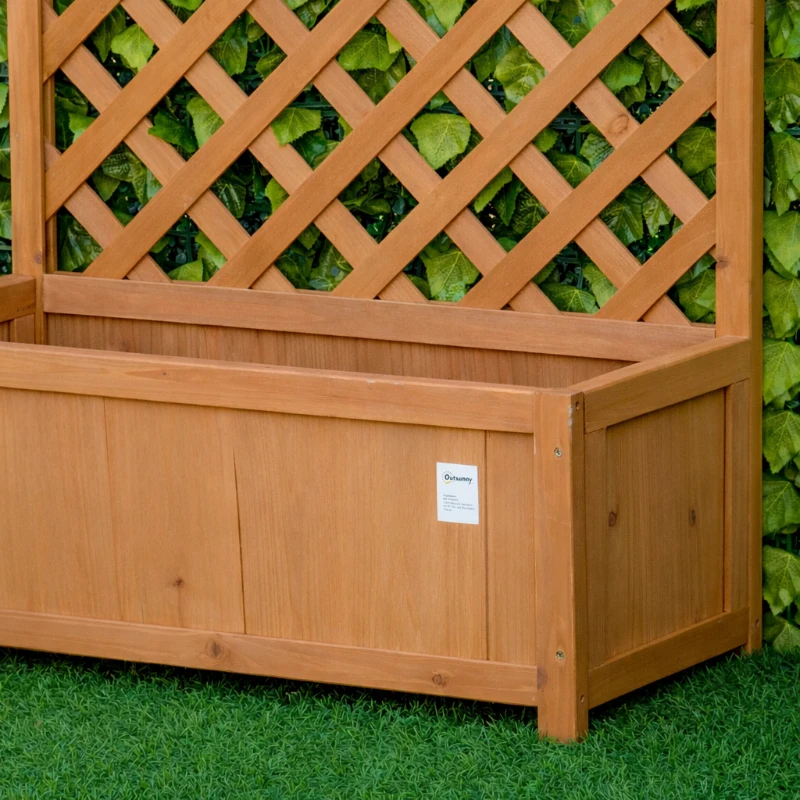 Outsunny 53L Garden Wooden Planter Box with Trellis Free Standing Flower Raised Bed with Lattice for Climbing Plants, 76cm x 36cm x 170cm, Brown