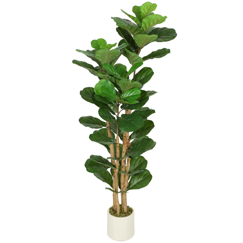 HOMCOM Planta artificial de interior 150 cm Figueira-lira árvore artificial com vaso de plástico e tronco em madeira maciça, verde
