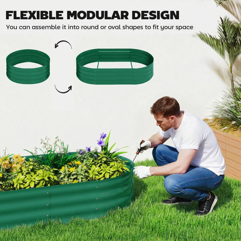 Outsunny Galvanised Raised Garden Bed with Arched Trellis, 5 x 3 x 6ft Metal Raised Bed for Garden with Open Bottom, Green