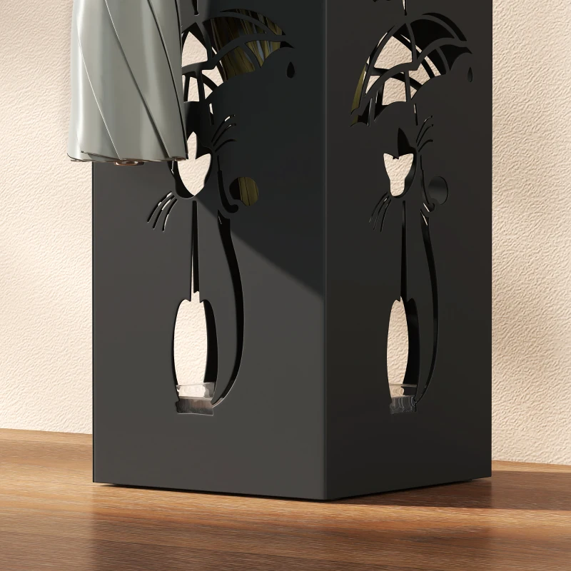 HOMCOM Paragüero cuadrado con bandeja, 15.5x15.5x49 cm, Negro