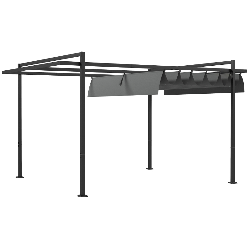 Outsunny Cenador de Jardín 3x4 m con Techo Retráctil de Poliéster y 12 Orificios de Drenaje Pérgola para Terraza Gris Oscuro