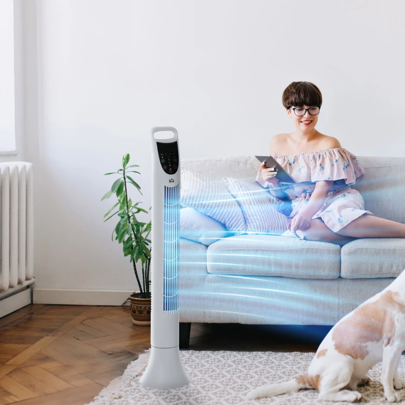 HOMCOM Ventilateur colonne oscillant silencieux 40 W télécommande panneau contrôle tactile 3 vitesses hauteur 91,5 cm blanc