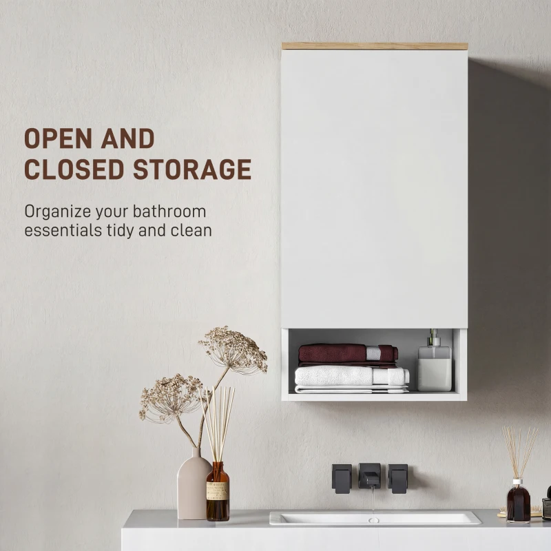 HOMCOM Szafka wisząca z drzwiami, regulowane półki, otwarta półka