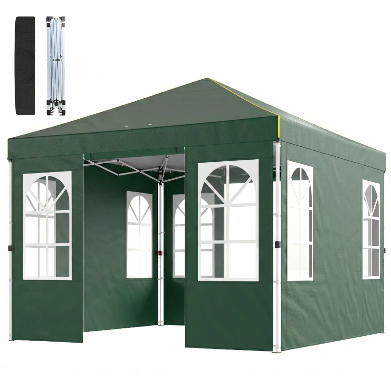 Outsunny Carpa Plegable 3x3 m Pop-up con UPF50+ 4 Laterales Desmontables Altura Ajustable y Bolsa de Transporte Verde