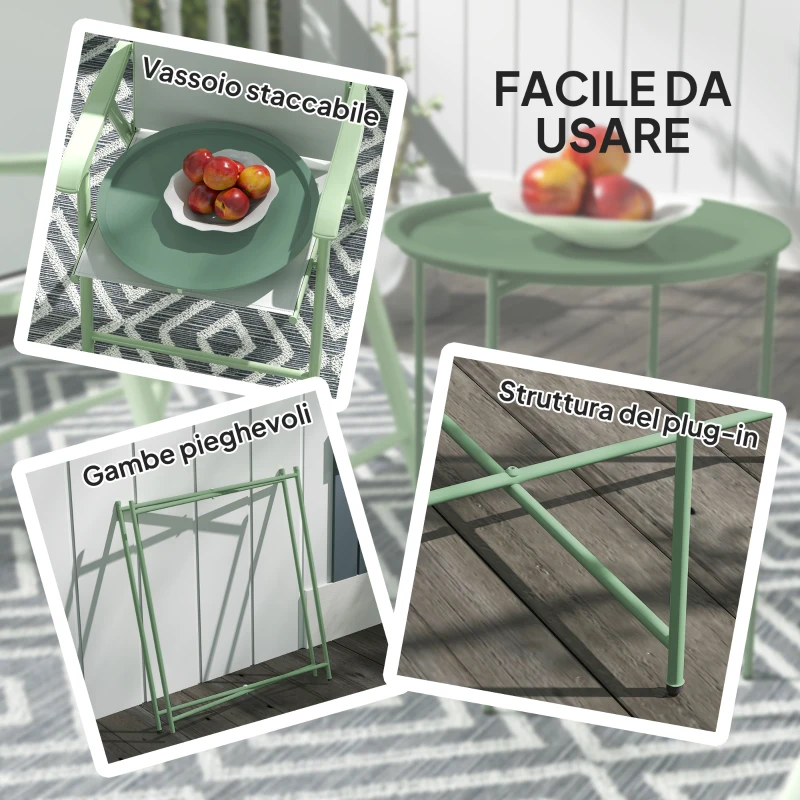Outsunny Tavolino da Giardino con Vassoio Rimovibile e Gambe Pieghevoli in Acciaio, Ø46x50 cm, Verde