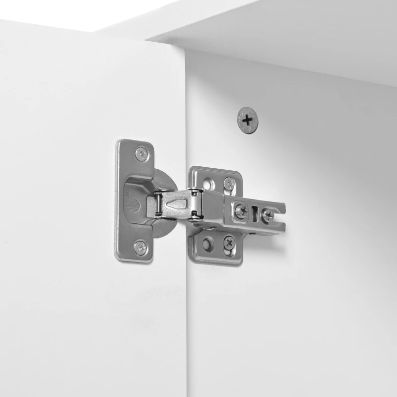 Buffet avec 4 portes, poignées et pieds en métal, grand espace de rangement, 140x40x80 cm, Blanc