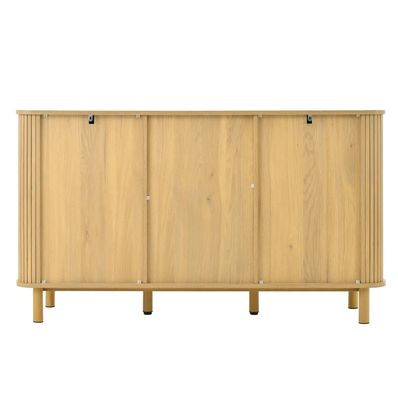 Buffet avec portes en rotin, design arrondi, 140x40x80 cm, Couleur naturelle