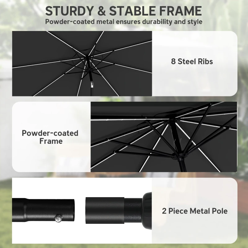 Outsunny 3 m Garden Parasol Umbrella with 112 Solar Powered LED Lights, Patio Umbrella with Crank Handle, Black