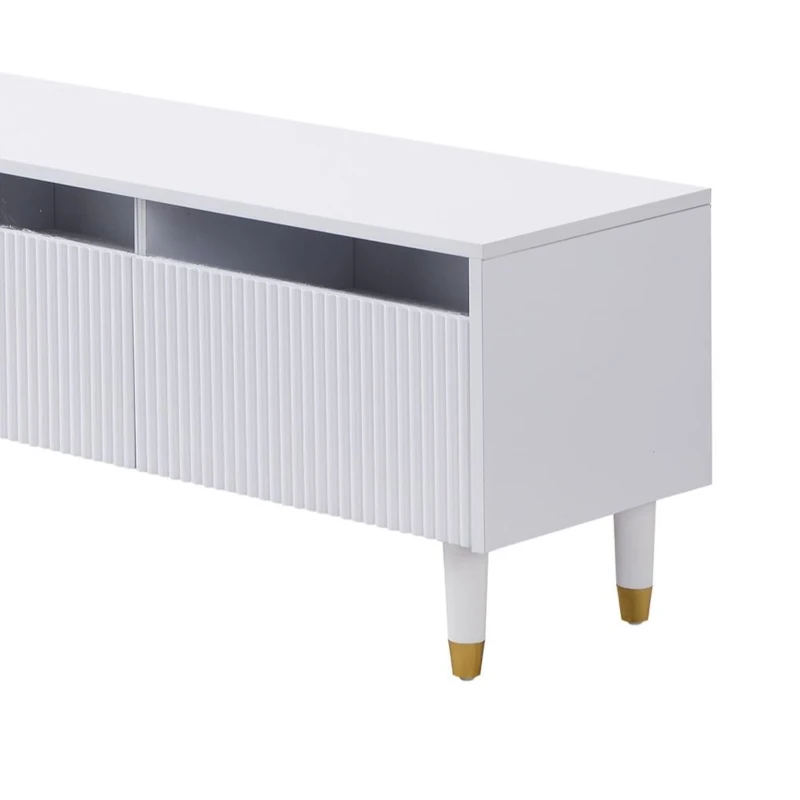 Set 2 mobili contenitore a LED con 4 ante e 2 cassetti, 178x35x45 e 110x50x40 cm, Bianco