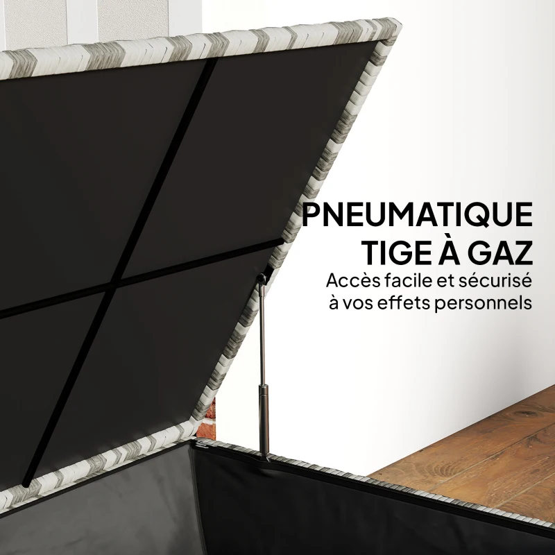Outsunny Coffre de jardin en résine tressée, coffre de rangement extérieur 650 L imperméable avec doublure zippée