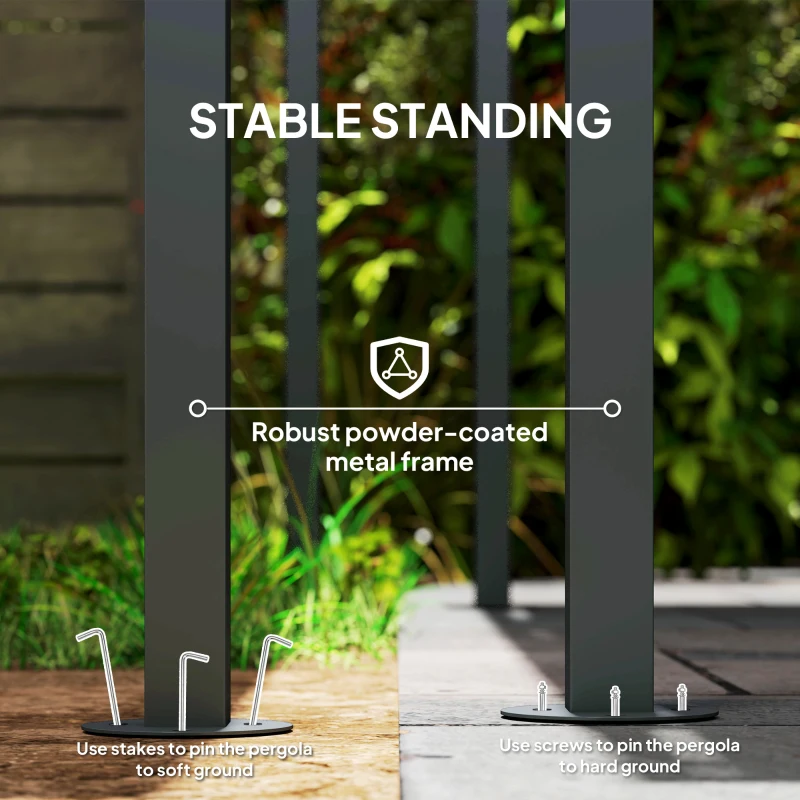 Outsunny 2.4 x 2.4 m Wall Mounted Pergola Gazebo with PA Coating Fabric, Metal Frame, UPF30+, Lean to Garden Gazebo, Light Grey