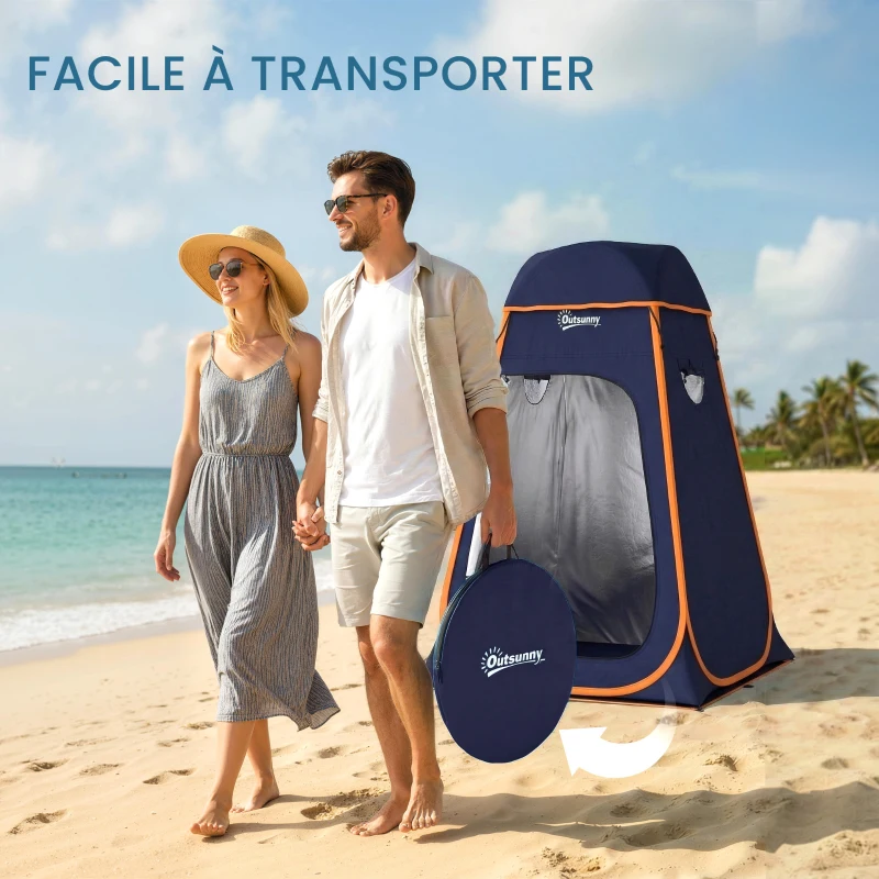 Outsunny Tente de douche portable Pop Up Toilette tente de camping Pliable Toit Amovible Poche Sac 152 x 152 x 200 cm bleu foncé