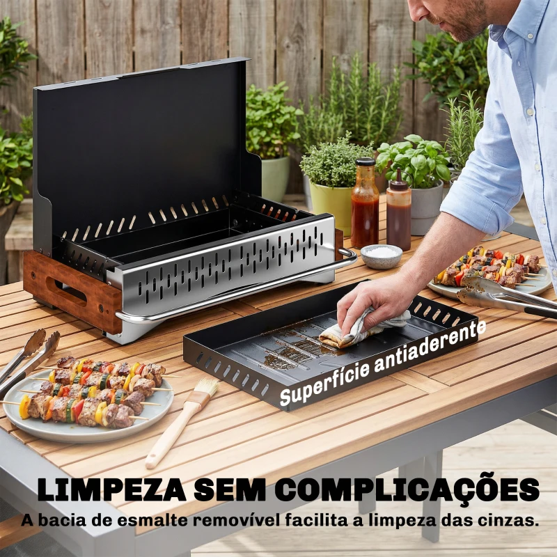 Outsunny Barbecue a Carvão Dobrável Portátil 50,5x34x33 cm com Bandeja de Carvão Removível para Camping, Piqueniques, Preto