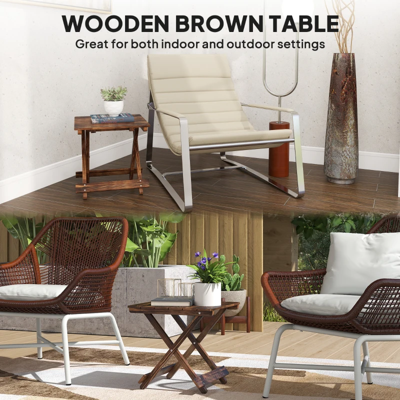 Outsunny Fir Wood Folding Coffee Table, Lightweight Small Garden Table with Slatted Top, Portable Folding Side Table for Balcony