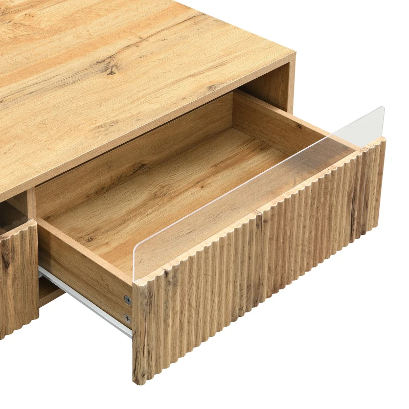 Tavolino da salotto con 2 cassetti e illuminazione LED, 110x50x40 cm, Color Legno