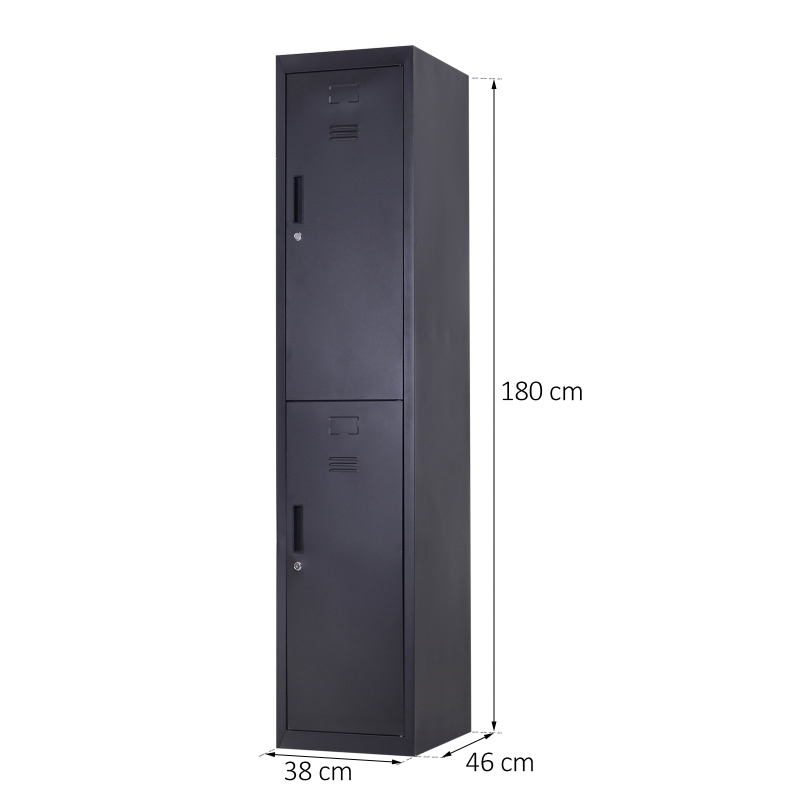 Vinsetto Armoire à casiers à 4 niveaux, casier vestiaire métallique avec 2 portes verrouillables à 2 clés, 38x46x180cm, noir
