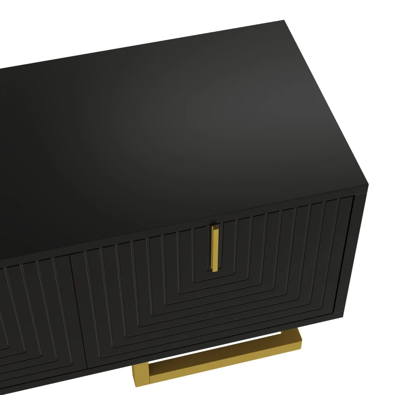 Mobile TV moderno con maniglie e gambe dorate, piedini regolabili, 160x38x44.5 cm, Nero