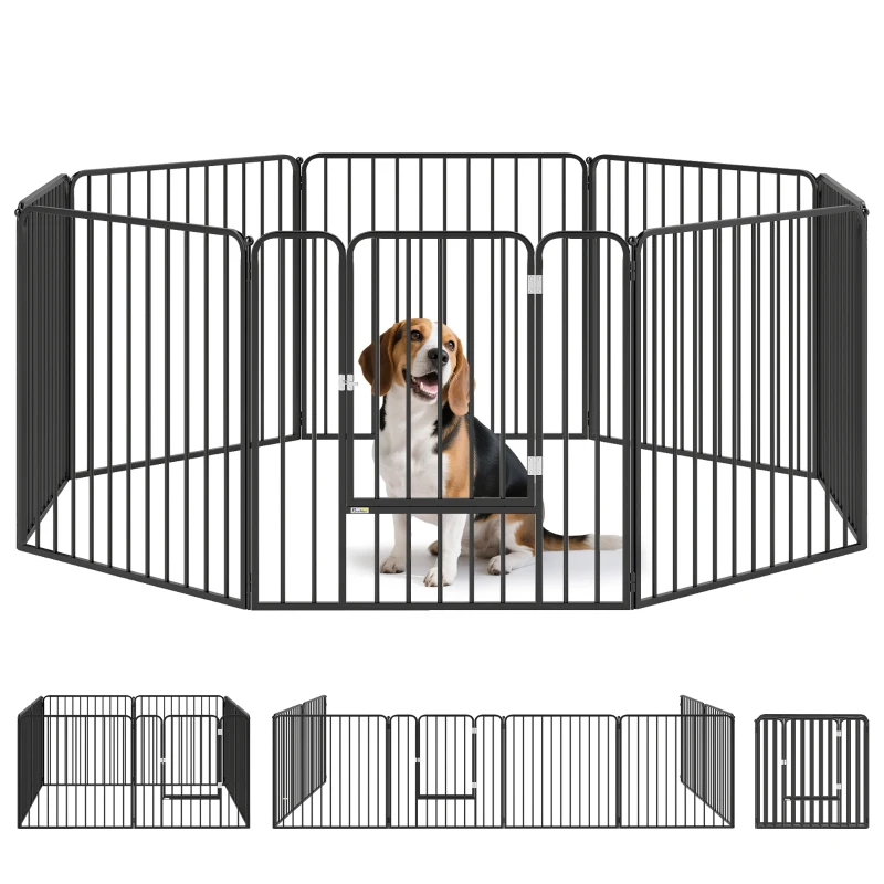 PawHut Box para Perros Recinto 8 Paneles Modular 164x164x80 cm, Negro
