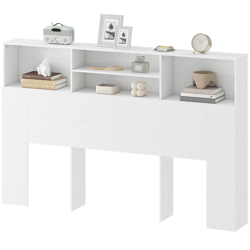 HOMCOM Tăblie pe picioare cu depozitare, accesoriu de pat 4 compartimente deschise, 160 x 20,2 x 108,2 cm, alb
