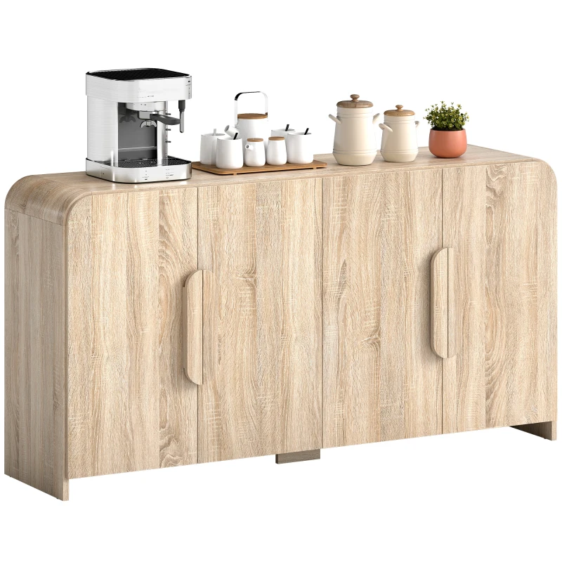 HOMCOM Aparador de Cocina con 2 Armarios, Puertas Soft-Close y Estantes Regulables, 157x39x82 cm, Madera Natural