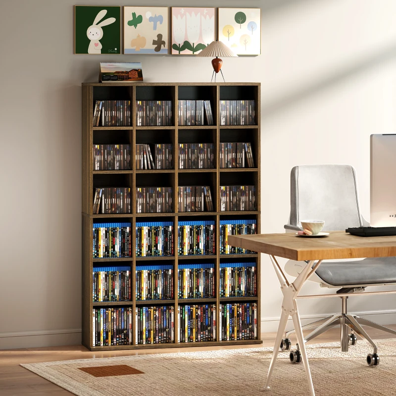 HOMCOM Mueble de almacenamiento multimedia 456 CD/ 336 DVD - biblioteca de madera con estantes regulables, 89 x 130,5 cm, marrón