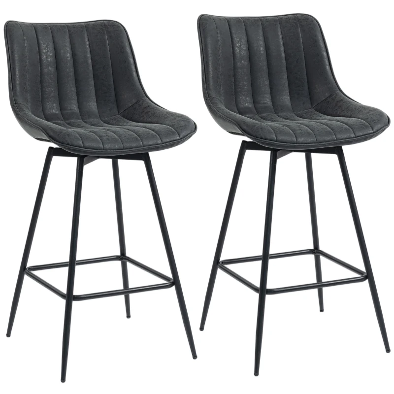 HOMCOM Set of 2 PU Leather Swivel Bar Stools - Black