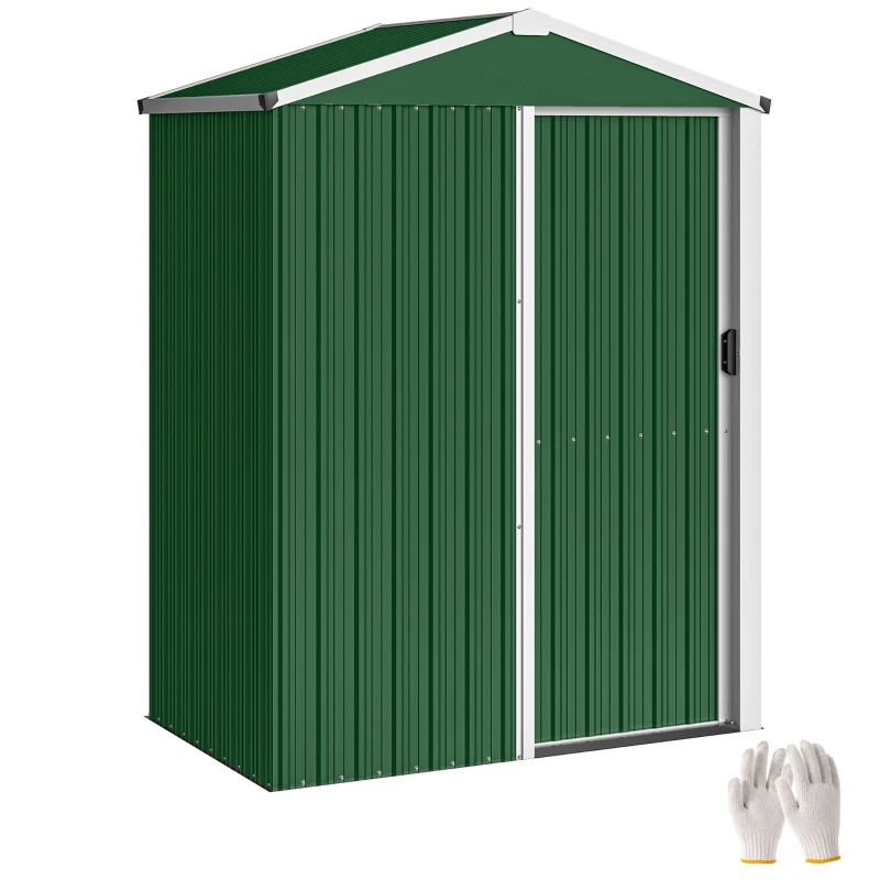 Outsunny Cobertizo de jardín en acero 1.1m² con puerta corredera cerrable, 136x87x179 cm, verde