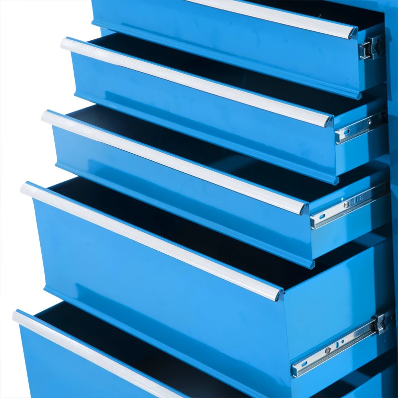 HOMCOM Werkzeugschrank, Werkzeugkiste, 5 Schubladen, rollbar, Stahl, Blau