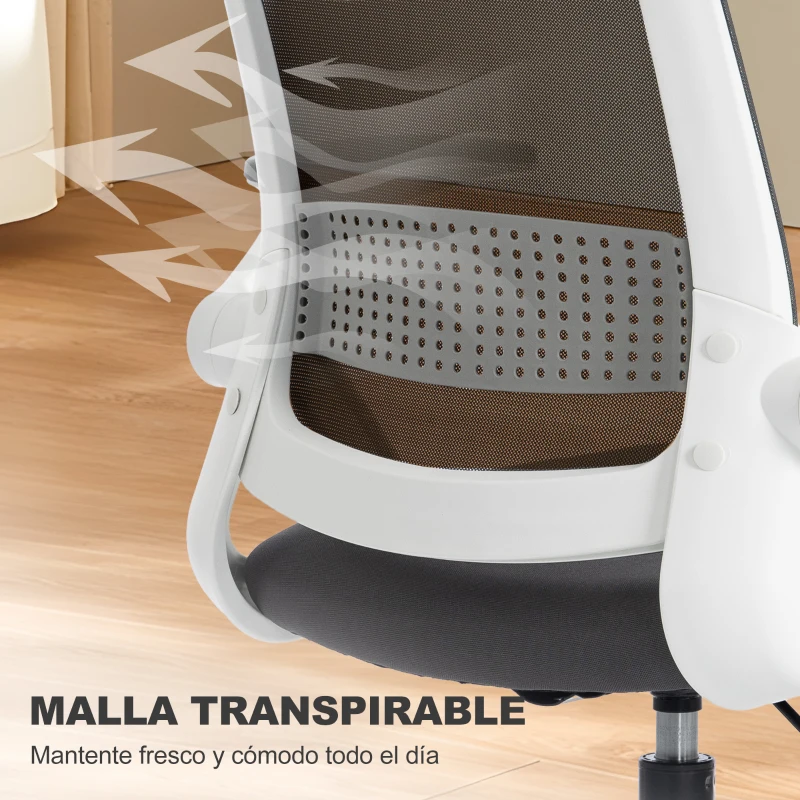 HOMCOM Silla de Escritorio de Malla Silla de Dibujo con Reposabrazos Abatibles Altura Ajustable Reposapiés Gris