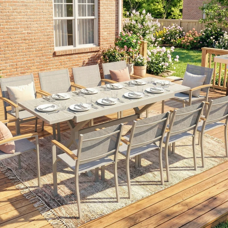 Outsunny Ausziehbarer Gartentisch für 8-10 Personen, aus Aluminium und Stahl, 154/214x85x73 cm, Grau