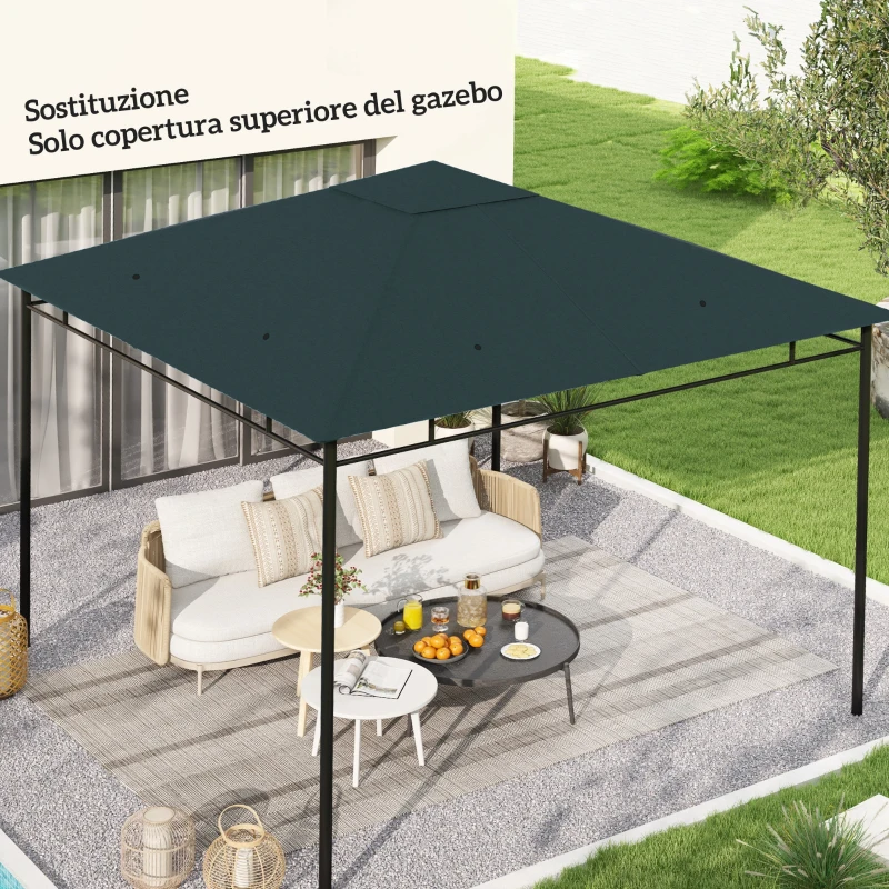 Outsunny Tetto di Ricambio per Gazebo 3x3 m in Poliestere Grigio con 8 Fori di Ventilazione