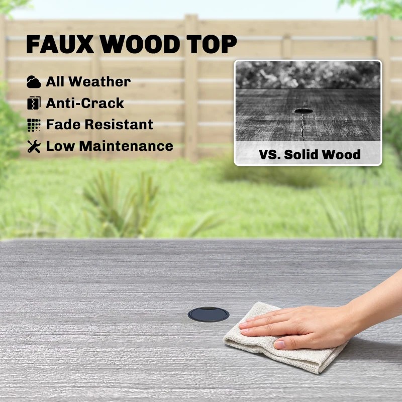 Outsunny Garden Dining Table for 4, 85 cm Square Outdoor Table with Umbrella Hole, Faux Wood Top, Metal Legs, Light Grey