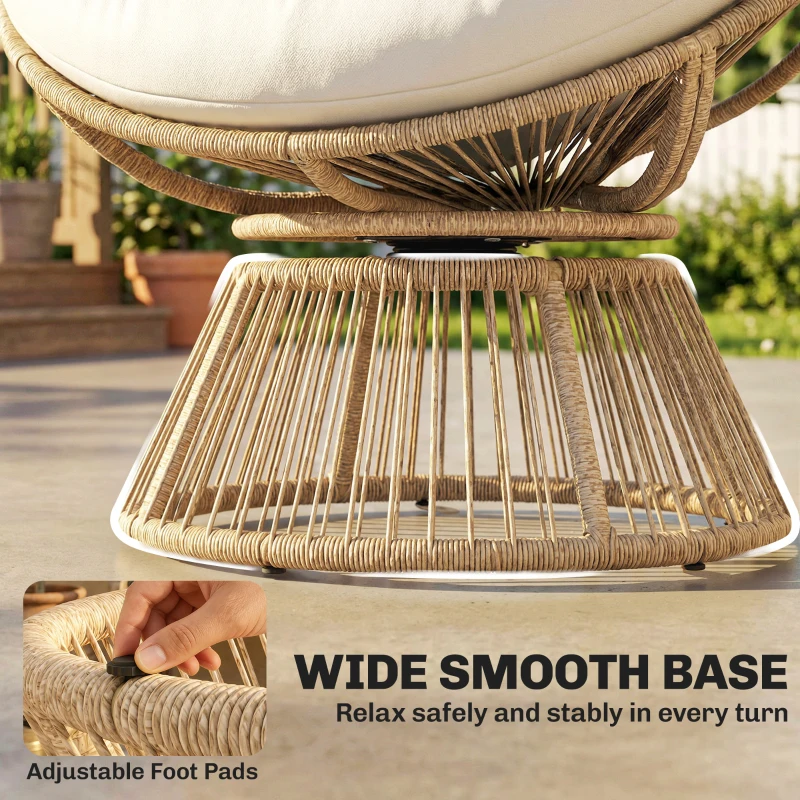 Outsunny Papasansessel 360° drehbar Korbsessel mit Kissen Stahlrahmen runder Rattansessel Loungesessel Cremeweiß