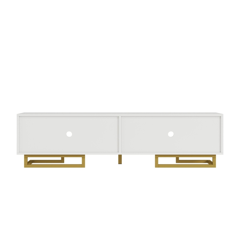 Mobile TV moderno con maniglie e gambe dorate, piedini regolabili, 160x38x44.5 cm, Bianco