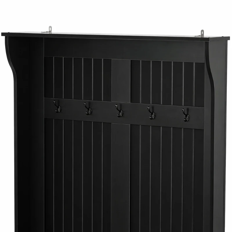 HOMCOM Perchero Zapatero con Banco de Almacenamiento y 5 Ganchos Estilo Moderno 96x34x179,7 cm Negro