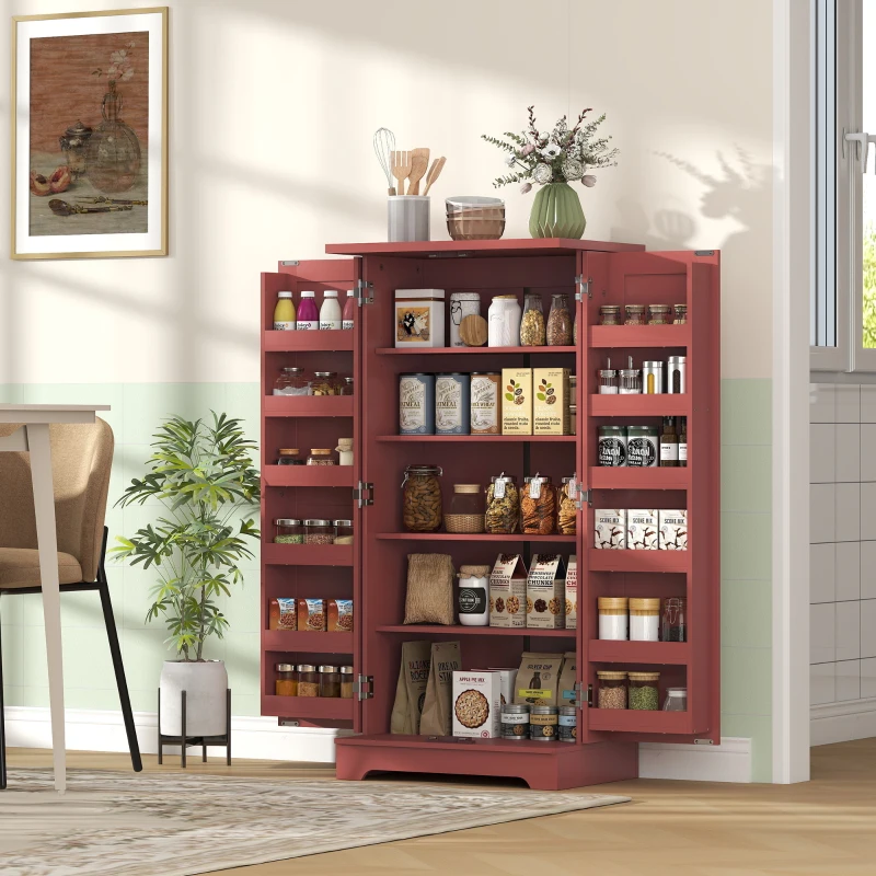 HOMCOM Buffet cozinha armário de cozinha 5 níveis com portas e prateleiras ajustáveis 60l x 40P x 120H cm grão de madeira vermelho