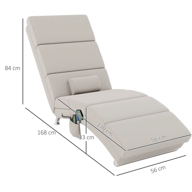HOMCOM Fauteuil relax salon fauteuil de massage et chauffage meridienne avec télécommande et oreiller, tissu effet lin, crème