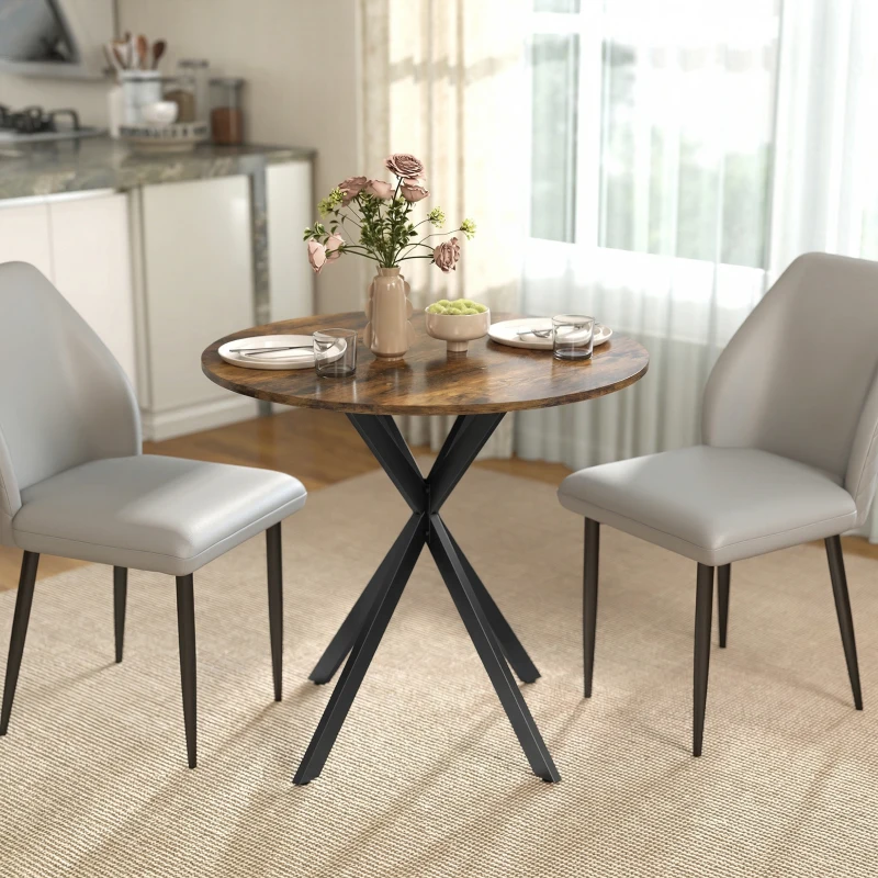 HOMCOM Mesa de cocina redonda, 80 cm, tablero compacto, tablero de partículas, metal, Marrón rústico