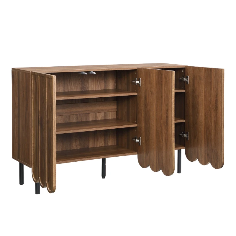 Credenza moderna con 9 ante ondulate, in MDF, 120x35x80 cm, Marrone