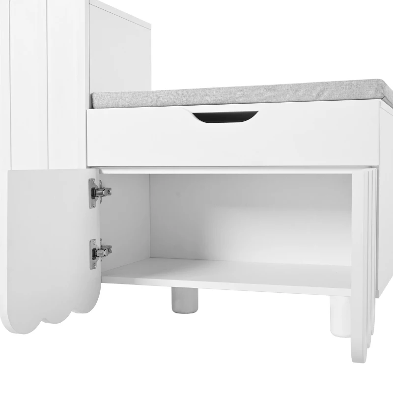 Scarpiera moderna a 3 ante con cassetto e seduta imbottita, 90x35x74.5 cm, Bianco