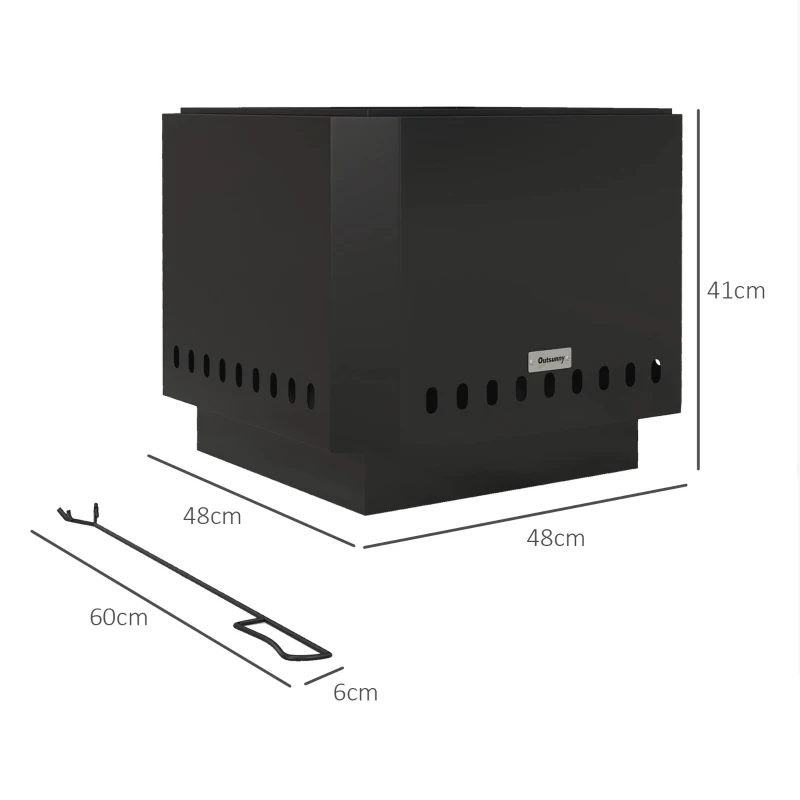 Outsunny Smokeless Fire Pit, 48 cm Portable Wood Burning Firepit, Square Metal Bonfire Stove with Poker, Black