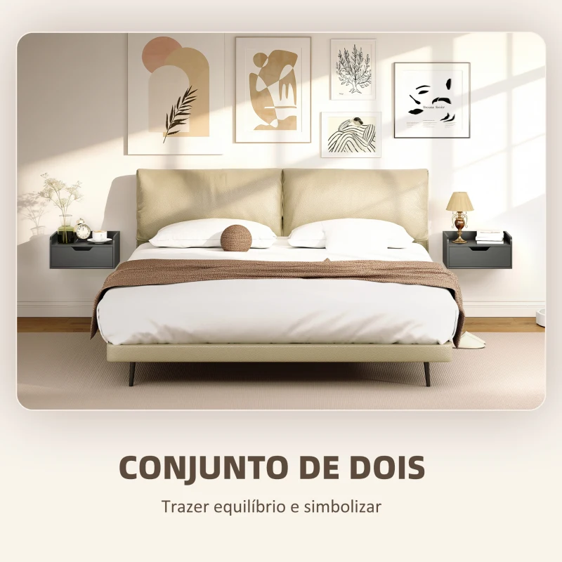 HOMCOM Conjunto de 2 Mesas de Cabeceira de Parede Flutuantes com 1 Gaveta para Quarto 40x30x19,5 cm Preto