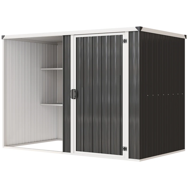 Outsunny Abrigo de Jardim em Aço Galvanizado, Porta Trancável, 231 x 125 x 162 cm, Cinza