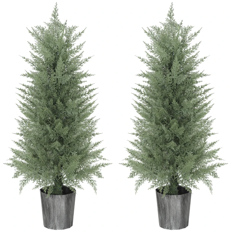 HOMCOM Set de 2 cipreses artificiales grandes 90cm, planta artificial de plástico en maceta 15 x 15 x 90 cm Verde