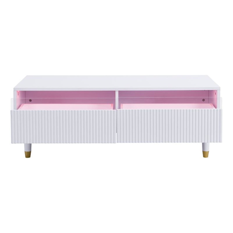 Tavolino da salotto con 2 cassetti e illuminazione LED, 110x50x40 cm, Bianco