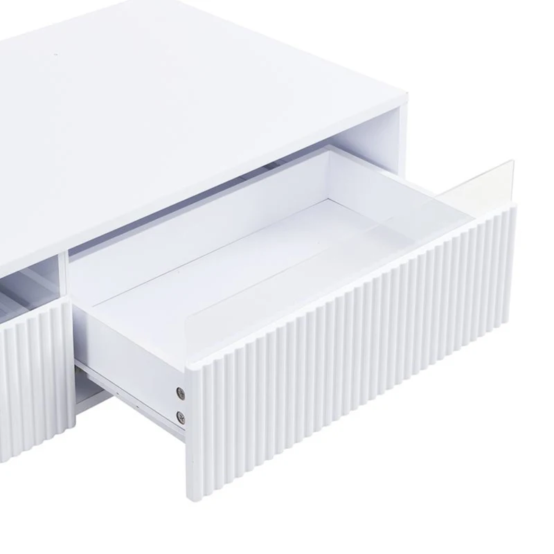 Tavolino da salotto con 2 cassetti e illuminazione LED, 110x50x40 cm, Bianco