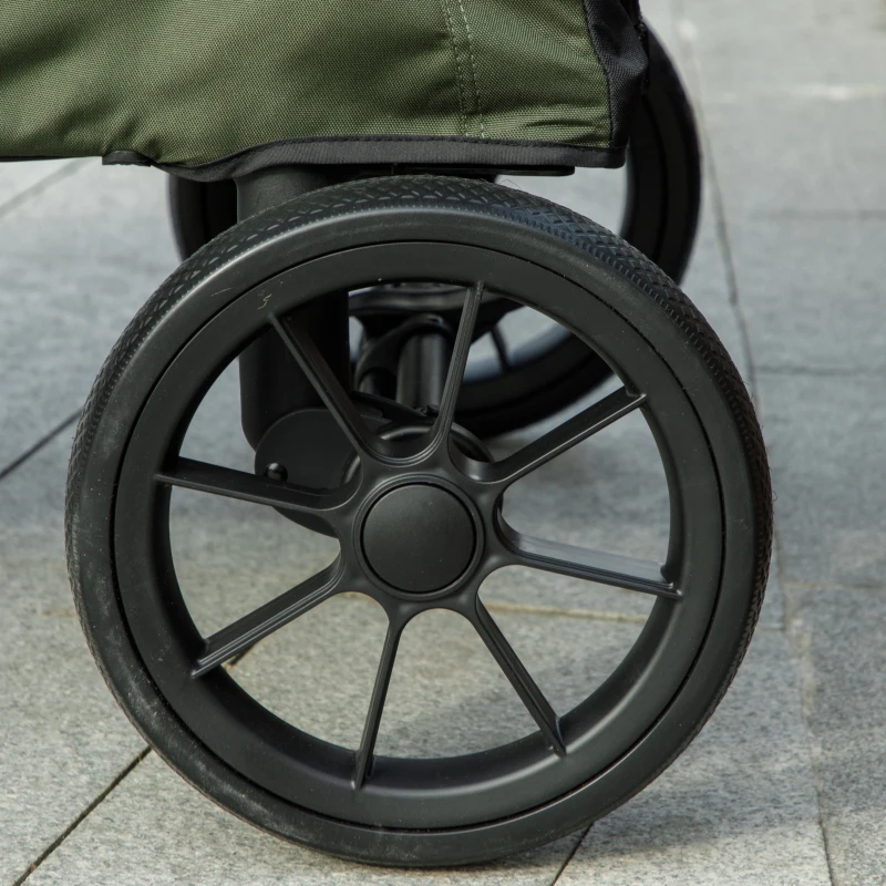 PawHut Foldable Pet Stroller for Large Dogs with Four Big Wheels, Shock-Absorbing Frame, Safety Leashes, Brakes, Dark Green