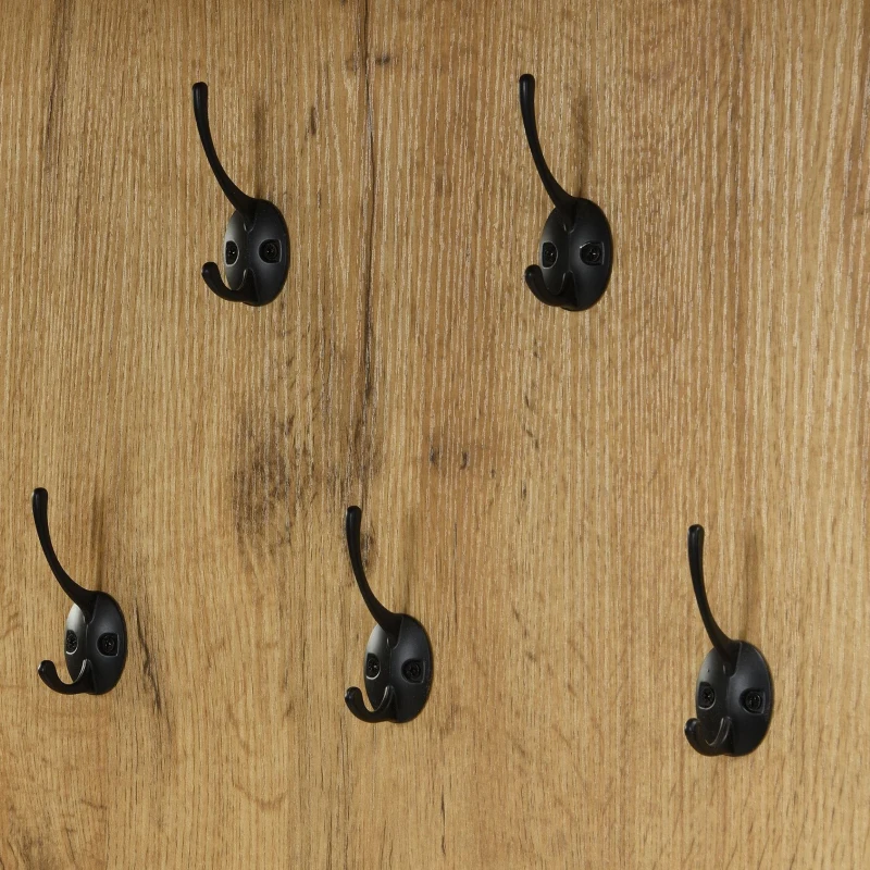 Ensemble d'entrée avec 5 patères, miroir, meuble à chaussures et banc d'entrée, 100x38x191 cm, Noir+Couleur naturelle